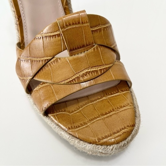 Zara Mustard Animal Print Embossed Espadrille Wedge Sandals Size 8 - Picture 6 of 13